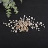 Teyglen Gold Leaf Wedding Hair Comb Pearl Bride Wedding Hair Comb Bridal Rhinestone Hair Piece Flower Hair Accessories Dainty Headpiece for Women Girls