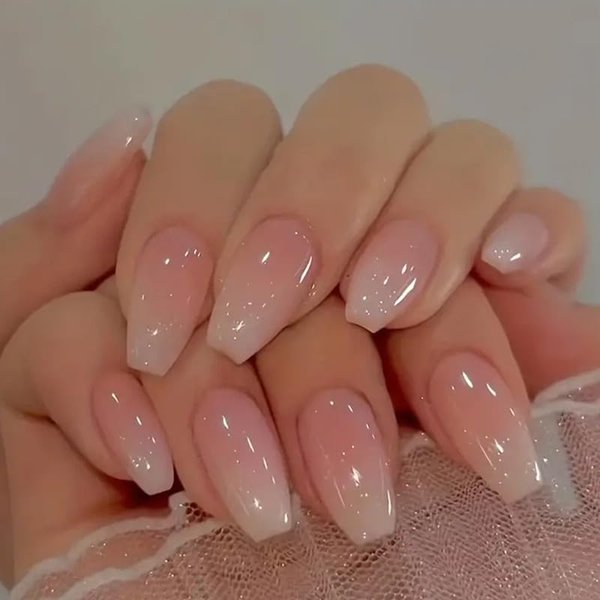 ArtiClaws Nails Press ons Medium Coffin Nude Pink Ombre 24 Pcs Nails Tips Acrylic Glossy Full Cover False Nails