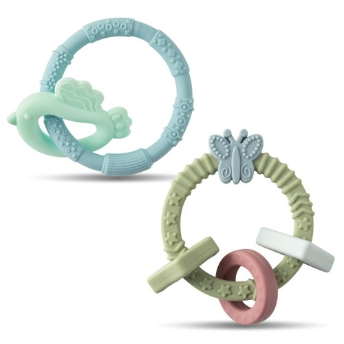 2ooya Baby Silicone Teething Toys - 2Pcs Chick and Butterfly Teething Ring Teether Toys Baby Soft Teethers Toddler Teething Chew Toys Keepsake Baby Gift for Boys and Girls Teething Playing