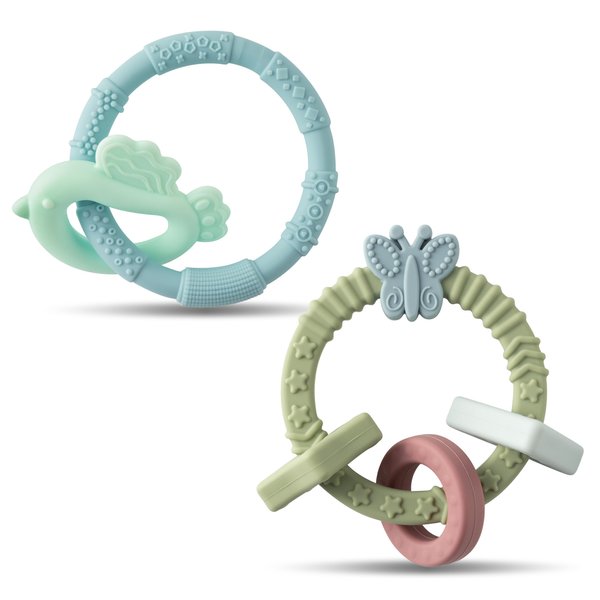 2ooya Baby Silicone Teething Toys - 2Pcs Chick and Butterfly Teething Ring Teether Toys Baby Soft Teethers Toddler Teething Chew Toys Keepsake Baby Gift for Boys and Girls Teething Playing