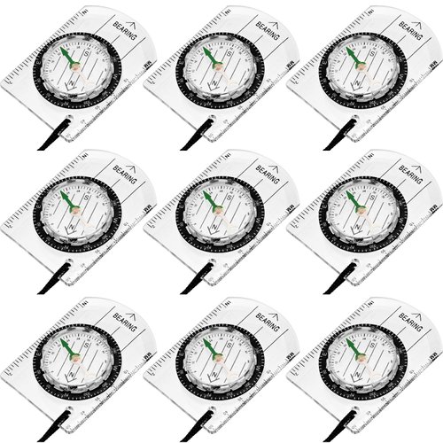 BBTO 9 Pieces Orienteering Compass Hiking Backpacking Camping Compass Map Reading Outdoor Waterproof Compass for Scout Kids Women (Semiellipse Compass)