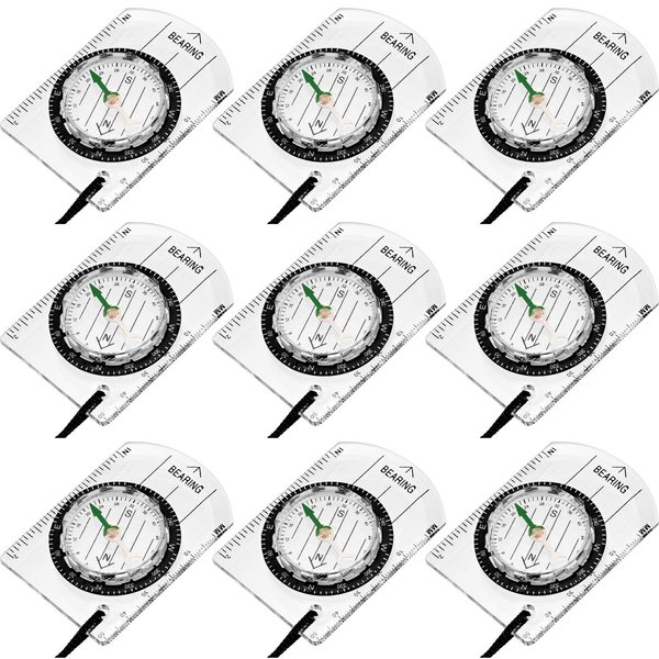 BBTO 9 Pieces Orienteering Compass Hiking Backpacking Camping Compass Map Reading Outdoor Waterproof Compass for Scout Kids Women (Semiellipse Compass)