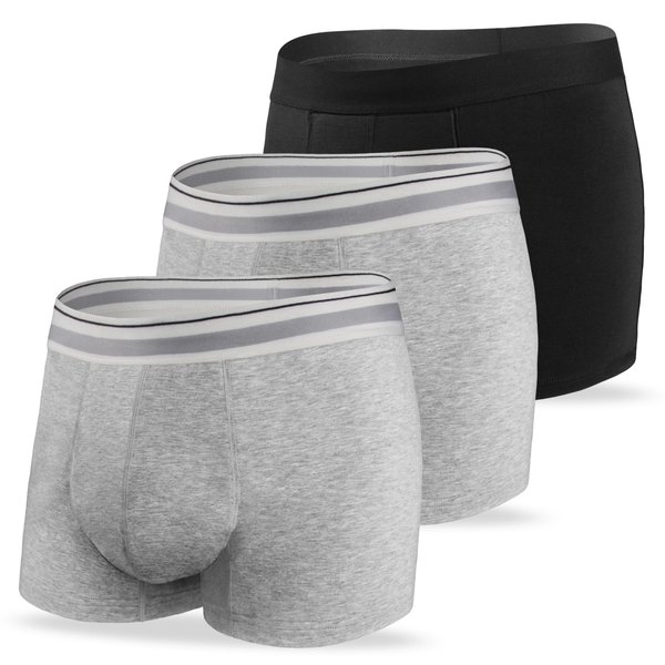 REELINDRY Washable Men’s Incontinence Boxer Briefs 2.3 oz Absorbency Leak Proof Underwear Prostate Bladder Leakage 3 Pack (1 Black-2 Light Gray, XL)