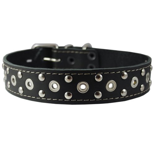 Dogs My Love Genuine Leather Studded Dog Collar 22"x1.4" Black Fits 14.5"-18" Neck