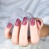 iBeautying Press on Nails - Taro Red Pure Color Semi-Transparent False Nails | UV Gel Finish Medium Short Small Round Shape Reusable Fake Nails - 24 Nail Kit with Jelly Glue Pad