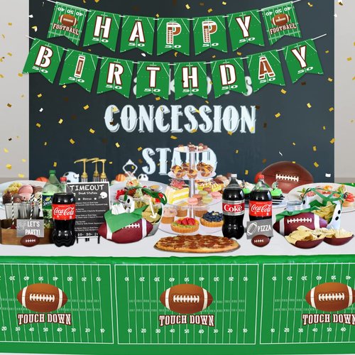 4 Pack Football Themed Tablecloths Disposable Plastic Football Table Cover Supplies Rectangular Game Day Tablecloth Football Field for Tailgate Football Party Decorations, 51'' X 86'' (4 Pack)