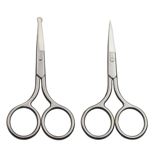 Motanar Eyebrow and Nose Hair Scissors, 3.5” Stainless Steel Professional Facial Hair Beard Eyelashes Ear Hairs and Moustache Scissors Trimmer 2 Pieces