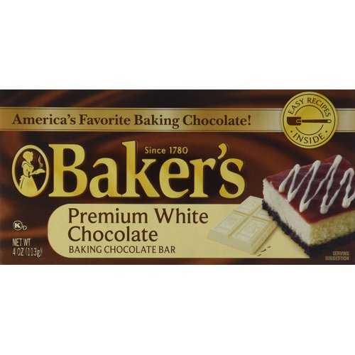 Bakers, Premium White Chocolate Baking Bar, 4oz Bar (Pack of 4)