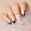 GLAMERMAID Black Press on Nails Medium Almond, Emo Fake Nails Short with Gothic Eyes Desgin, Dark Moon Glossy Gel Acrylic Stiletto Stick on False Nails Set, Reusable Glue on Nails for Women Girls Gift