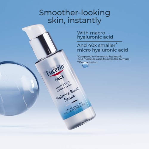 Eucerin Face Immersive Hydration Moisture Boost Face Serum, Ultra-Lightweight Hyaluronic Acid Serum Smooths Fine Lines and Wrinkles, 1 Fl Oz Bottle