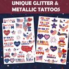 Fourth of July Party Supplies Temporary Tattoos 80pcs Patriotic Glitter and Mettalic Styles USA Independence Day Red Blue America, July 4th Party Favors, USA Flag Decor for Kids Adults