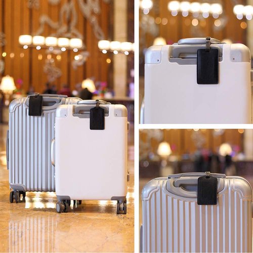 Vigorport Luggage Tags, Leather Personalized Suitcase Tag Set Luggage id Tags Labels Travel Accessories-Set of 4(Black)