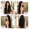 Allbell Long Black Wavy Wigs for Women Synthetic Curly Middle Part Wig with Side Bangs Natural Looking Heat Resistant Fibre for Daily Party Use
