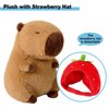 Ditucu Cute Capybara Plush Wear Strawberry Hat Soft Capibara Stuffed Animals Plushies Toys Hugging Gifts for Kids Brown 9 inch