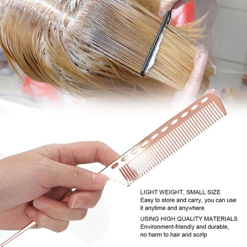 Rat Tail Hair Comb Hair Comb Aluminum Metal Comb Salon Tools Fashionable Straight Hair Comb Personal Use Professional Use Men Women(Rose gold)