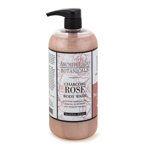 Archipelago Botanicals Charcoal Rose Body Wash | Hydrating Daily Cleanser | Free from Parabens and Sulfates (33 fl oz)