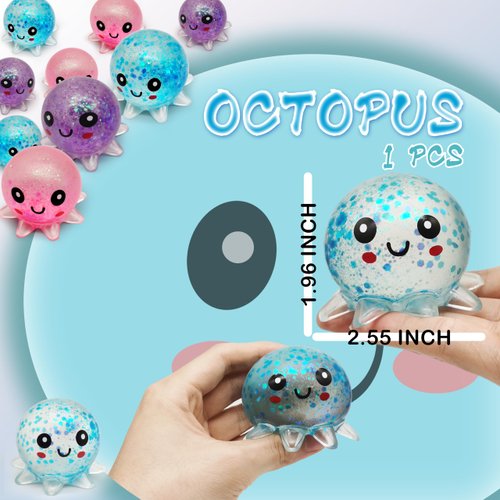 ZTATU Mini Octopus Toy Stress Balls for Adults (1PCS) Octopus Sea Animals Squishy Balls for Kids, Sensory Fidget Toys Birthday Party Favors Stress Ball, Stress Relief Toy Easter Basket Stuffers (Blue)