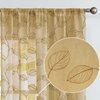 Lazzzy Gold Sheer Curtains Leaf Embroidered 63 Inch Length for Living Room Bedroom Rod Pocket Voile Window Drapes 2 Panels