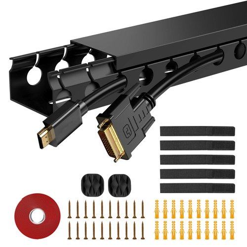 ENONCI Updated Cable Raceway Kit - 77 (5x15.4) Inch Open Slot Wire Covers for Cords, Under Desk Cable Management System to Hide Under Desk/Tv/Computer/Net/Power Cords, (Pack 5)