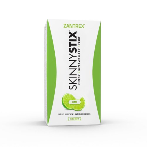 Zantrex SkinnyStix Energy Powder – GLP-1 Support, Boost Mood – 10 Calories – Yerba Mate, Coffee Bean – 15 Stix, Lime