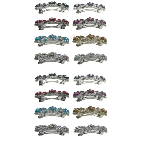 JCGY 2 Set of 8 (16 Count) Small Crystal Hair Barrettes French Clip, 2 each of 8 clrs-1338-8-2