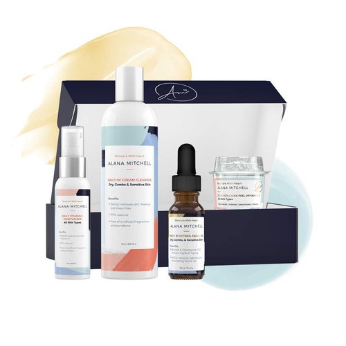 At Home Anti Aging Facial Set - 4 Piece Skincare Kit All Skin Types with Vitamin C Moisturizer, Retinol Oil, Cream Cleanser and Peel Off Face Mask - Younger Healthier Skin