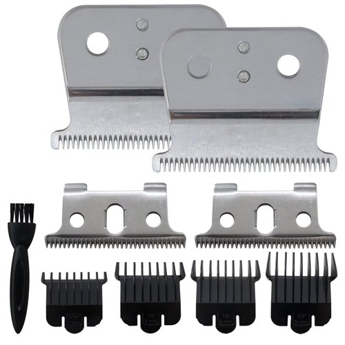 2 Pack T Outliner Blades for Andis T Outliner Trimmer, for GTX Replacement Blade with Brush, Steel T Blade Set with 4 Guards Guides for Hair Clippers Model #04710/04521, Silver