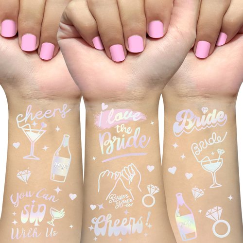 Ovasorve Bachelorette Cheers Temporary Tattoos 48 Iridescent Styles Tattoos for Cheers Decorations Bachelorette Party Supplies Bridesmaid Bride To Be Party Favor