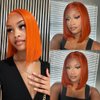 250% Density Bob Wigs Human Hair 13x4 Orange Lace Front Wig Human Hair Glueless Ginger Wig Human Hair #350 Straight Human Hair Lace Frontal Wigs Natural Hairline Pre Plucked With Baby Hair 10 Inch