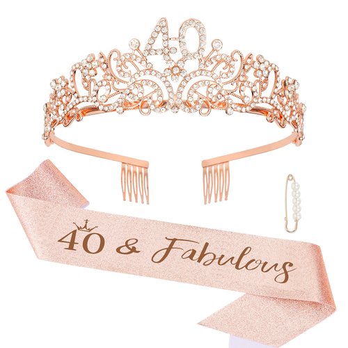 Semato 40th Birthday Decorations - 40th Birthday Tiara and 40th Birthday Sash Glitter Kit 40th Birthday Gifts Women Tiara Happy 40th Birthday Tiara 40th Birthday Party Supplies and Favors