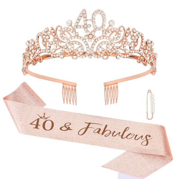 Semato 40th Birthday Decorations - 40th Birthday Tiara and 40th Birthday Sash Glitter Kit 40th Birthday Gifts Women Tiara Happy 40th Birthday Tiara 40th Birthday Party Supplies and Favors