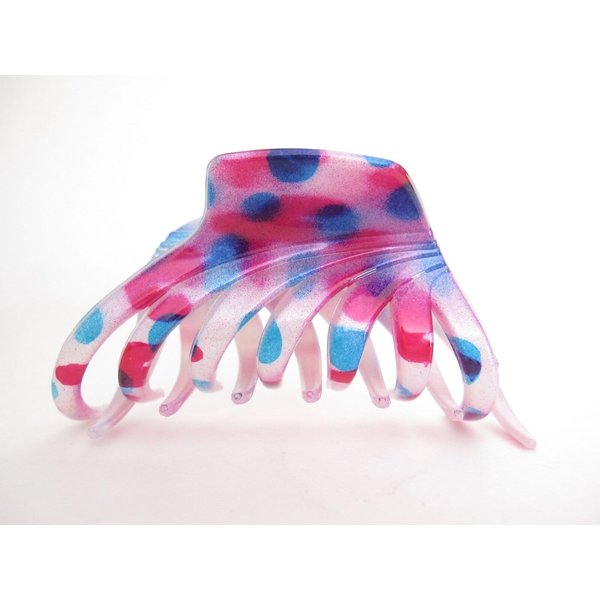 Generic Spotted pink blue white hair claw clip for medium fine hair