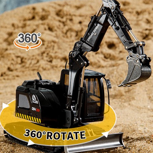 Gemini & Genius Tracked Black Excavator Toys, 1/50 Scale Diecast Digger Construction Toy, Vehicle Model with 360° Cabin Swivels, Great Gift, Playing Sand, Room Decoration and Collection for Kids
