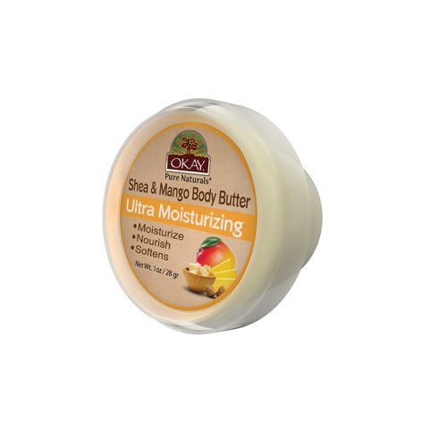 OKAY Pure Naturals Shea & Mango Body Butter for Skin - Shea Butter for Women and Men, Daily Moisturizer for Face and Body, Helps with Stretch Marks, Soothes Dry Skin - 1 Oz Jar