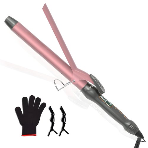 Thirtek 1-Inch Extra Long Barrel Curling Iron, Ceramic Tourmaline Barrel for a Long-Lasting Smooth Finish, Instant Heat up to 450°F | 15 Adjustable Temp | Auto Shut-Off | Dual Voltage