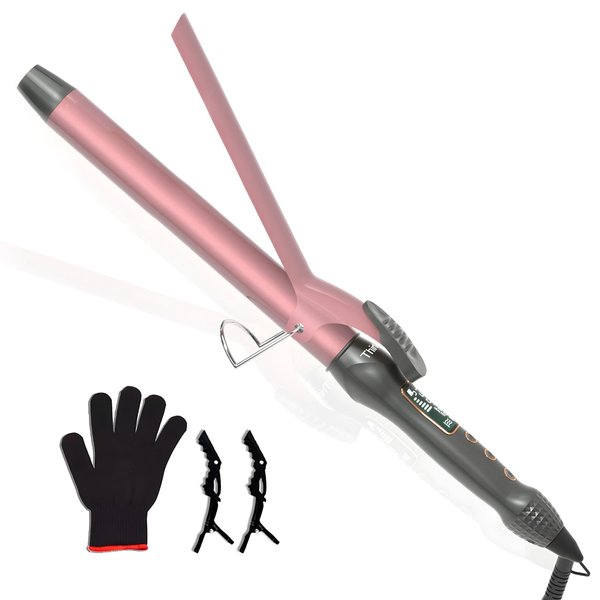 Thirtek 1-Inch Extra Long Barrel Curling Iron, Ceramic Tourmaline Barrel for a Long-Lasting Smooth Finish, Instant Heat up to 450°F | 15 Adjustable Temp | Auto Shut-Off | Dual Voltage