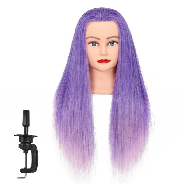 Headwinn Mannequin Head with Hair 26"-28" Synthetic Fiber Long Hair Styling Training Head Manikin Cosmetology Doll Head Free Clamp Stand (6RB1711WF0320)