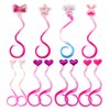 12 Pieces Hair Clips for Girls, Bow Curly Pink Gradient Hair Extensions for Kids, Little Girl Hair Clips Accessories for Ponytails Princess Dress Up
