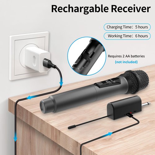 Aveek Wireless Microphones, Karaoke Dynamic Microphone for Speakers with Rechargeable Receiver(Work 6hs), for Singing, Party, Wedding, DJ, Speech (2 Packs)