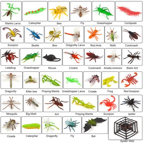 FINGOOO 39 Pack Insects and Bugs for Kids,Assorted Plastic Bug Toys Fake Insects Educational Party Favors