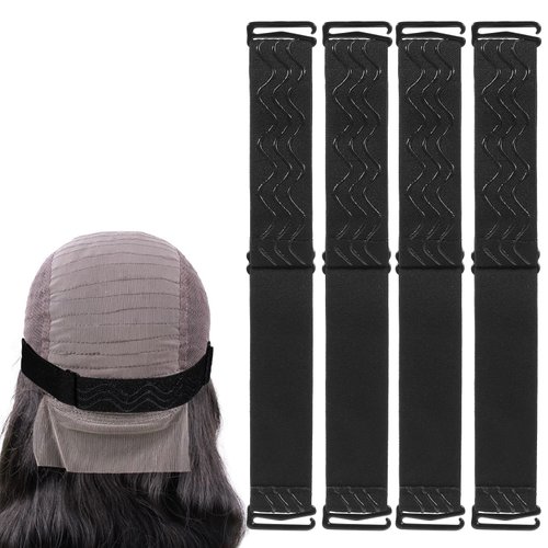 4Pcs Adjustable Elastic Wig Band For Glueless Wig Adjustable Wig Bands No Slip Wig Strap To Secure Wig Black Elastic Bands To Hold Wigs In Place Wig Accessories For Glueless Wig Making(Black)
