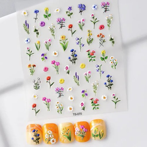 Flower Nail Art Stickers Spring Flowers Nail Stickers 5D Embossed Flowers Nail Decals Colorful Floral Plants Design Self-Adhesive Nail Art Supplies Cute Nail Sliders for Women DIY Nail Decorations