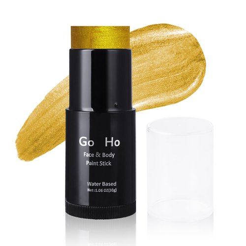 Go Ho Metallic Gold Face Body Paint Stick,Water Based Washable Gold Face Paint Stick,Non-toxic Cream Metallic Finish Gold Body Paint for Halloween Cosplay SFX Makeup