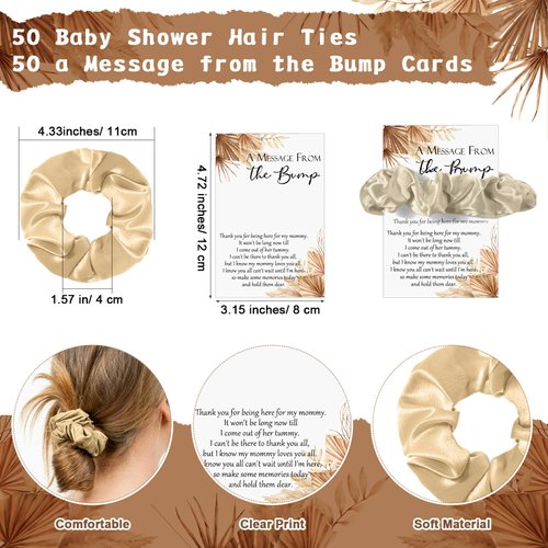 Yinkin 50 Sets Boho Baby Shower Favor for Guests Baby Shower Hair Ties Favors 50 Brown Scrunchies 50 Thank You Cards a Message from The Bump