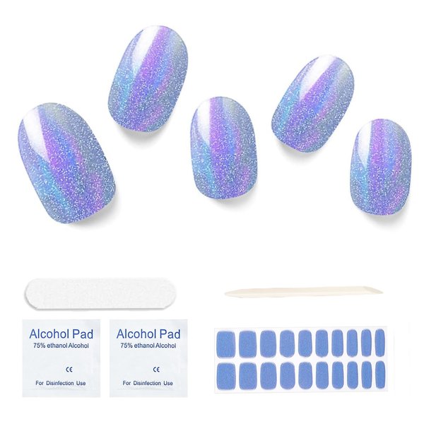 Nelikoo Semi Cured Gel Nail Strips, 20 pcs Gel Nail Stikers, Gel Nail Wraps Semi Cured, Salon-Quality, 2 Weeks Long Lasting Ice Age