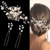 1 Pcs Crystal Wedding Hair Comb with 2 Pcs Rhinestone Bridal Hair Pins Pearl Crystal Hair Accessories for Bride Bridesmaids Flower Girls(Gold)