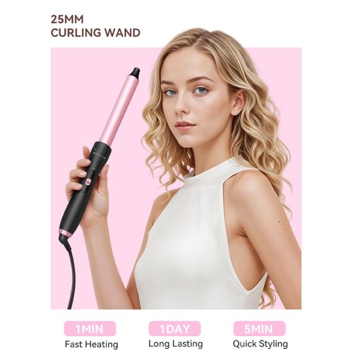 Hair Curling Wand Iron 1-Inch: LANDOT Clip Free Hair Curler - Professional Detachable Curling Wand for Natural Curls - Includes Heat Resistant Silicone Mat & Glove
