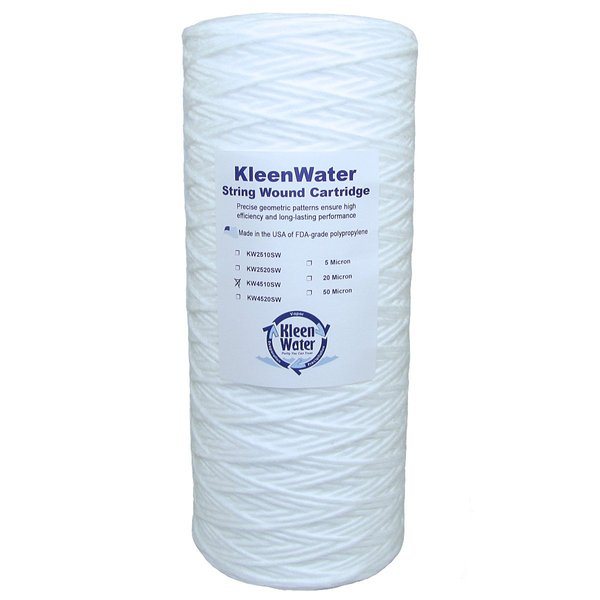 Kleenwater KW4510SW Polypropylene String Wound Water Filter Cartridge, 20 Micron, Compatible with Aqua-Pure AP814, Made in USA