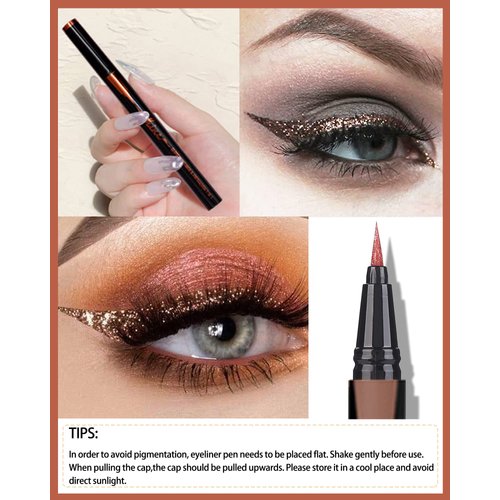 Bronze Glitter Eyeliner Liquid Liner-1Pcs Brown Metallic Shimmer Sparkling Colored Eye Liner Eyeshadow Makeup Pen, Long Lasting High Pigmented Waterproof Smudge-proof Eyeliner Pencil, Gift for Women