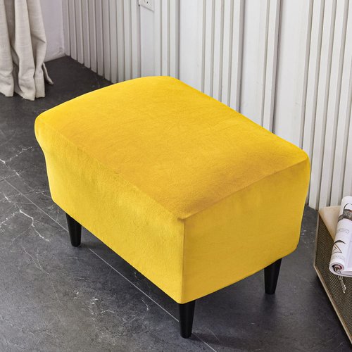 PENDEJATO Stretch Ottoman Covers, Velvet Ottoman Slipcover Rectangle Storage Stool Cover Footstool Slipcover for Living Room Furniture Protector (Yellow)